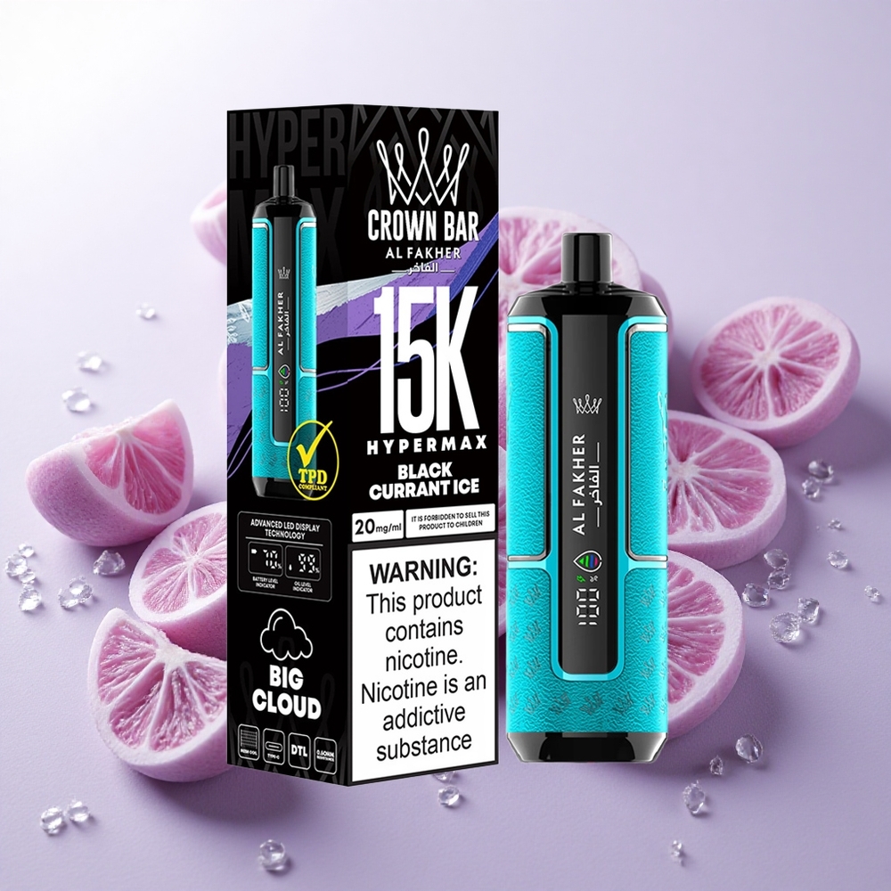 Grosella Negra Hielo Al Fakher Crown Bar 15K Hypermax Hasta 15,000 Puffs Chile wholesale