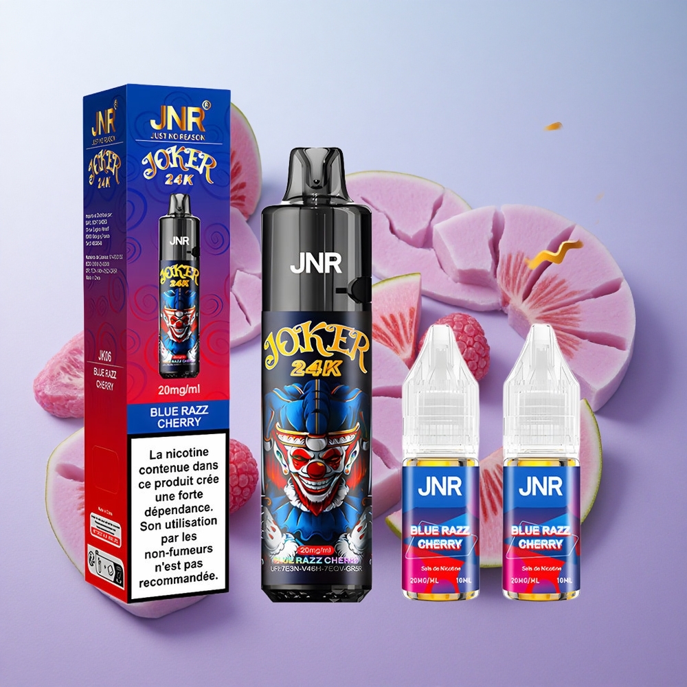 Cereza Frambuesa Azul JNR Joker 24K Puffs Recargable con Niveles de E-líquido Visibles Chile wholesale