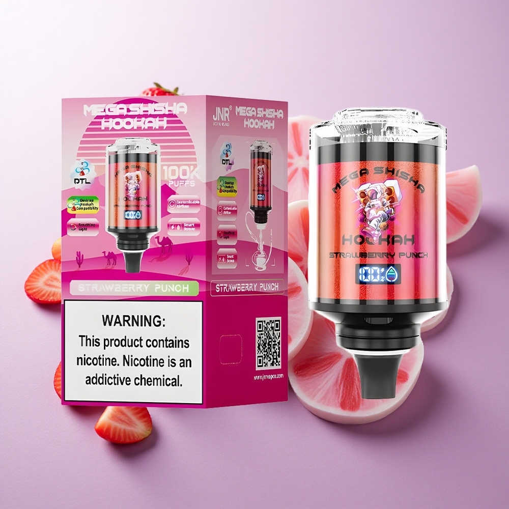 Fresa Punch JNR Mega Shisha 100K Puffs Pantalla Inteligente Interactiva Chile wholesale